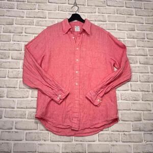 Brooks Brothers Regent Irish Linen Button Down Shirt Washed Red Men's L Salmon